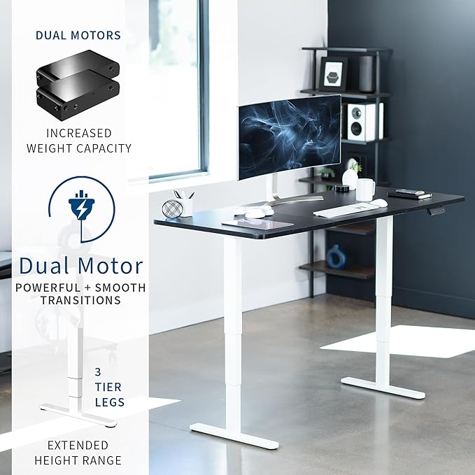 VIVO Electric 71 x 30 in Dual Motor Sit Stand Desk, Memory Height Adjustment, 2B Series, Black Top White Frame, DESK-KIT-2W7B