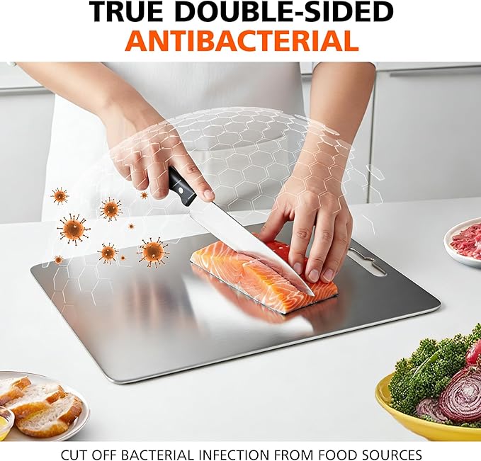 100% Pure Titanium Cutting Boards for Kitchen, Cutting Board Double Sided Food Grade Chopping Boards, Smooth Edge No Hurt, Space Saving Dishwasher Safe, Ideal for Daily Cooking, Cake & Picnic Set of 3