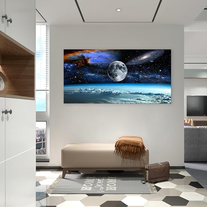 XXMWallArt FC2598 Space View From Earth Space Canvas Wall Art Landscape Modern Canvas Painting Decor for Living Room Bedroom Kitchen Home and Office Wall Decor