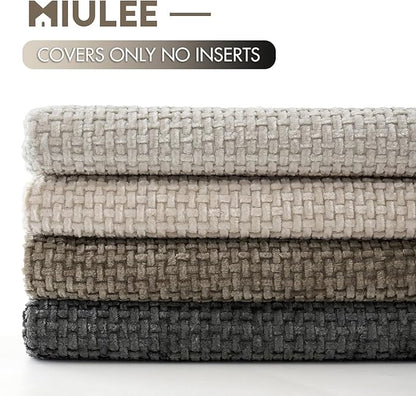 MIULEE Pack of 4 Couch Throw Pillow Covers 22x22 Inch Neutral Soft Decorative Chenille Pillow Covers Farmhouse Boho Accent Cushion Covers for Mid Century Modern Spring Decor Sofa Bedroom Living Room