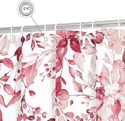 Gibelle Pink Eucalyptus Shower Curtain, Watercolor Plant Leaves with Floral Bathroom Shower Curtain Set, 72x72