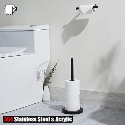 JQK Toilet Paper Storage Stand Matte Black, 304 Stainless Steel Thicken 0.8mm Tissue Reserve Holder 3 Rolls Dispenser for Bathroom, TPS180-PB