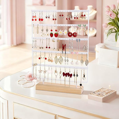 Earring Holder Organizer, 5-Tier Earring Organizer with 60-Pair Capacity, Wooden Base Metal Earring Display, Jewelry Storage & Display for Home Store, Suitable for Women