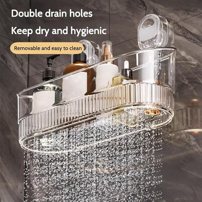 No-Drill Bathroom Suction Storage Box – Large Capacity & Strong Load-Bearing, Removable Hanging Shower Basket Caddy Organizer Drain Rack, with Drainage Hole & Adhesive Backing (Gray, 1pc)