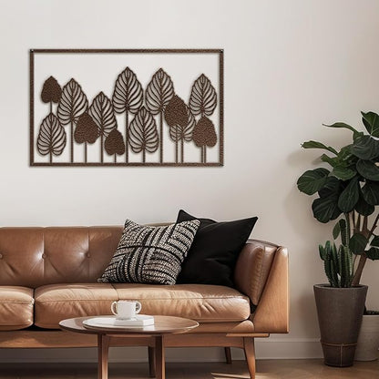 SIGNLEADER Metal Wall Decor Leaf Forest Minimalist Modern Abstract Wall Sculpture Hangings Home Decoration for Living Room, Bedroom, Bathroom, Kitchen, Outdoor - 24" Bronze