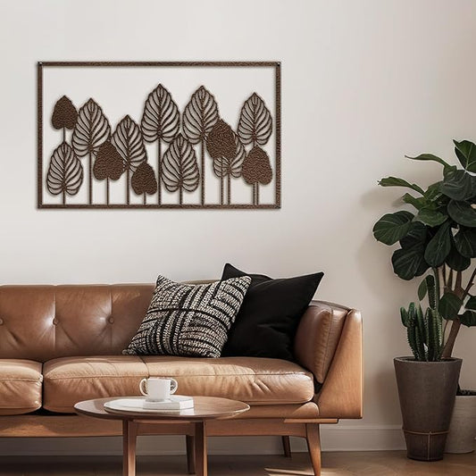 SIGNLEADER Metal Wall Decor Leaf Forest Minimalist Modern Abstract Wall Sculpture Hangings Home Decoration for Living Room, Bedroom, Bathroom, Kitchen, Outdoor - 24" Bronze