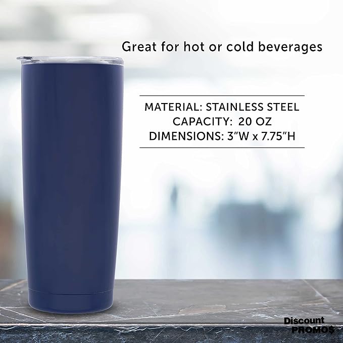 DISCOUNT PROMOS Pipette Stainless Steel Coffee Tumblers 20 oz. Set of 6, Bulk Pack - Double Wall, Perfect for Coffee, Hot Cocoa, Other Hot & Cold Beverages - Blue