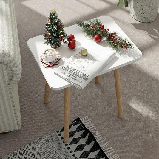 FORAOFUR White End Tables Set of 2, Small Side Tables Accent Tables Living Room, Boho Side Table with Wooden Legs, Easy Assembly