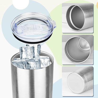 20oz Tumbler with Lid Stainless Steel Insulated Tumblers Travel Coffee Tumbler Bulk Double Wall Vacuum Insulated Water Cup Christmas Gifts for Women Men Her Him Home Office (Silver, 6pack)