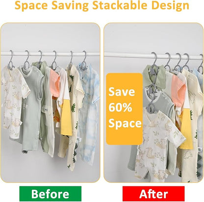 30 Pack Baby Hangers, Non-Slip Kids Hangers, 11"-14" Adjustable Infant Hanger, Space Saving Plastic Hanger for Girl Boy Toddler Kids Child (Grey)