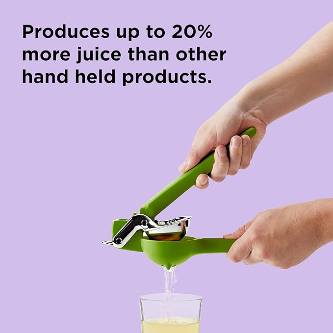 Chef'n FreshForce Lemon Squeezer Citrus Juicer, Manual Hand Press with Dual-Gear Power for Maximum Juice Extraction, Durable, Lime Green
