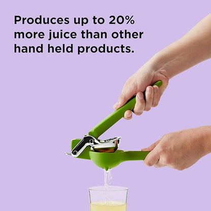 Chef'n FreshForce Lemon Squeezer Citrus Juicer, Manual Hand Press with Dual-Gear Power for Maximum Juice Extraction, Durable, Lime Green