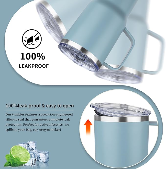 20oz Insulated Tumbler with Handle Stainless Steel Travel Coffee Mug with Lid and Straw Double Wall Vacuum Leak-proof Reusable Thermal Water Cup for Hot and Cold Drinks (Multicolor-1,4 Pack)