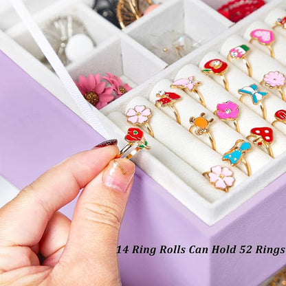 QBestry Earrings Jewelry Box for Girls, 5 Layers Jewelry Organizer with Earring Holder Organizer for Girls Earring Organizer Jewelry Boxes for Women Earrings and Necklaces Jewelry Box Organizer Violet