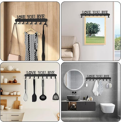 Key Holder for Wall - 'Love You Bye' Key Hooks,Key Holder Wall Mount Self Adhesive, Key Rack Wall Mount for Wall No Drill for Living Room, Kitchen, Bathroom, Garage (Black, 8Hooks)