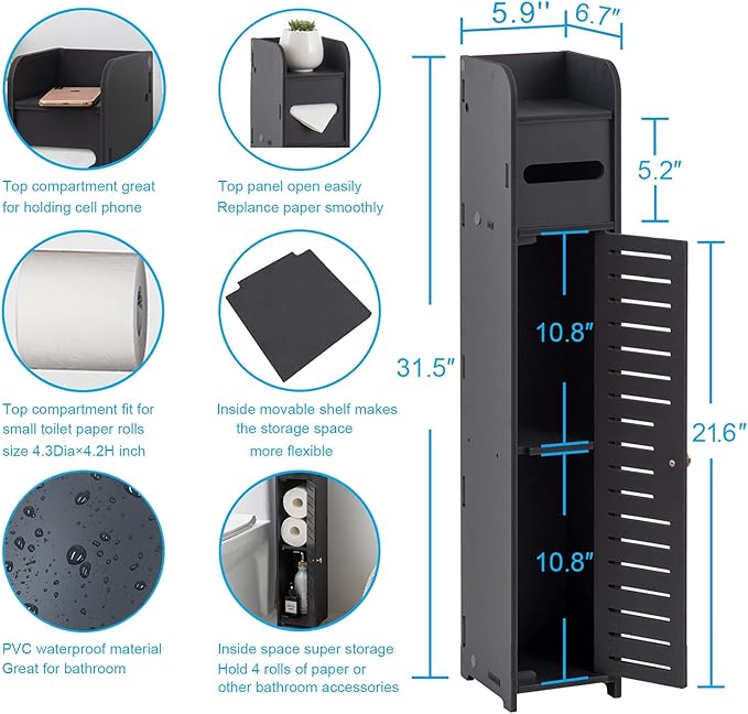 AOJEZOR Small Bathroom Storage Cabinet: Bathroom Toilet Paper Cabinet Fit for Small Roll,Black
