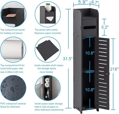 AOJEZOR Small Bathroom Storage Cabinet: Bathroom Toilet Paper Cabinet Fit for Small Roll,Black