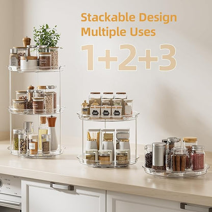 LAMU 2 Tier Lazy Susan Turntable Organizer for Cabinet, 9'' Rotating Spice Rack for Kitchen, Pantry, Countertop, Bathroom, Vanity, Under Sink, Medicine Cabinet Organizer, 4 Pack