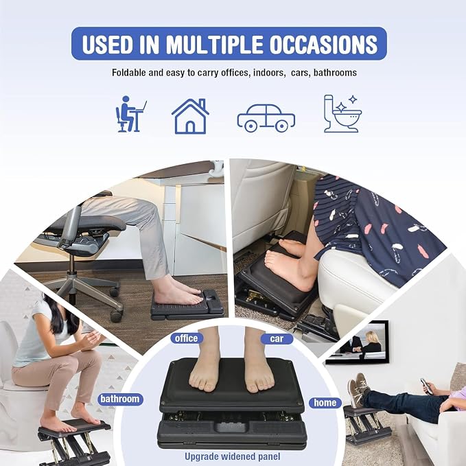 Adjustable Footrest with Removable Foam Cushion, Under Desk Footrest with Massage Beads for Car, Home, Office Stool, 4-Level Height for Improved Posture Back&Hip Pain Relief(Black Plus)