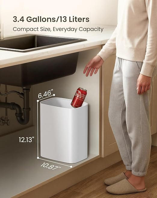 Cesun 3.4 Gallon Bathroom Trash Can, Small Office Garbage Can, Slim Metal Waste Basket for Bedroom, Dorm, Toilet, Near Desk, Under Sink, RV (White)