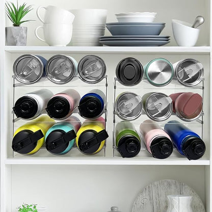 Spaclear 3 Pack Water Bottle Organizer for Cabinet, Stackable Water Bottle Holder, Plastic Cup Storage Organizer for Kitchen Cabinet Organizers and Storage, Tumbler Storage Cup Rack for Pantry Counter
