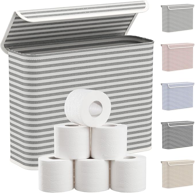 Lifewit 22L Toilet Paper Storage Holder for 9 to 12 Rolls, Foldable Fabric Toilet Paper Basket with Lid, Freestanding Bathroom Tissue Storage and Organization for TP, Towels and Toiletries, Gray