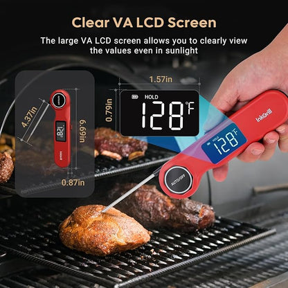 Rechargeable 0.5 Seconds Instant Read Meat Thermometer for Cooking, ±0.5℉ Accuracy Digital Food Thermometer with Large Screen, Waterproof Kitchen Thermometer for Grilling Frying BBQ