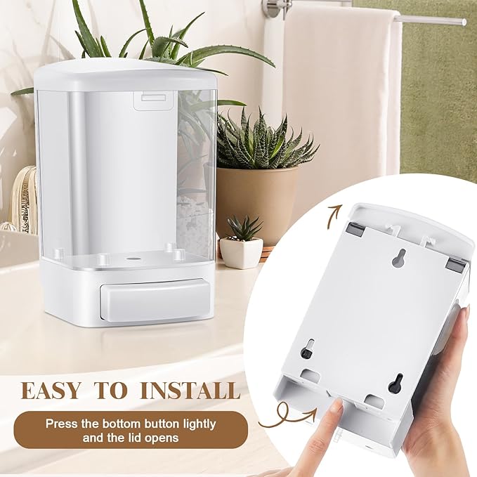 Hushee 2 Pcs Commercial Soap Dispenser Hand Wall Mounted Bathroom 33.8oz/1000ml Manual Soap Dispenser Liquid Containers with Pump White Shower Plastic Wash Wall Container Shampoo Gel for Kitchen Hotel
