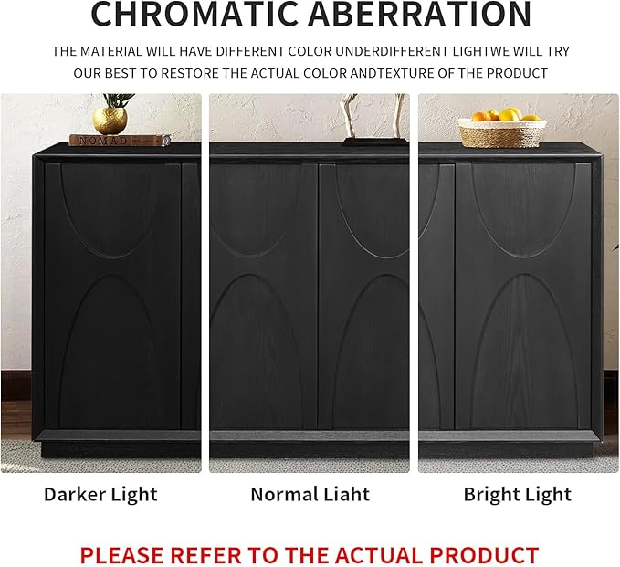 Sideboard Buffet Cabinet, Accent Storage Cabinet with 4 Doors and Adjustable Shelf, Farmhouse Mid Century Modern Buffet Sideboard for Living Room, Kitchen, Entry (Black)