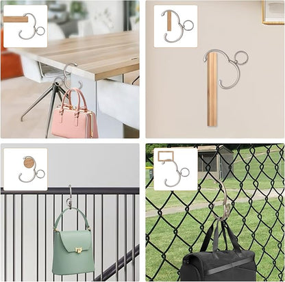 Purse Hook for Table 2-in-1 Anti Slip Purse Hook, Table Purse Hook with Gift Box, Heavy Duty Bag Hook Available for Women and Men Gifts (Silver)