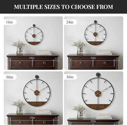 Cuspin Large Wall Clock 30 Inch Modern Farmhouse Wall Clock Battery Operated for Living Room Decor, Walnut Wood Dial with Black Metal Frame, Silent Non Ticking Clocks for Kitchen, Office, Bedroom