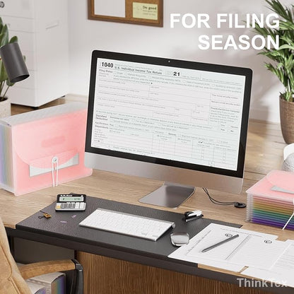 ThinkTex Accordion File Organizer, 12 - Pocket Expanding File Folders for Paper Receipts, Bills & Taxes Organizer, Letter/A4 Size Document Holder for School, Office, Home with Colorful tabs- Pink
