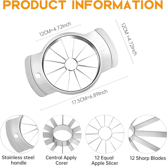 Supercenter Apple Cutter, Apple Corer and Slicer - 4.72 Inch Apple Slicer | Stainless Steel Apple Corer Tool with 12 Super Sharp Blades, lightweight Apple Slicer and Corer & Dishwasher Safe