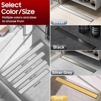 DLONE Linear Shower Drain | 28" AISI 304 Stainless Steel Linear Drain, Brushed Nickel Shower Drain with Tile Insert Panel & Adjustable Feet, Long Rectangle Shower Floor Drain in Bathroom, Balcony etc