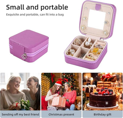 KElofoN Travel jewelry case Travel jewelry box Travel Jewelry Organizer Small Jewelry Organizer Box for Girls Women with Mirror (Purple-5)