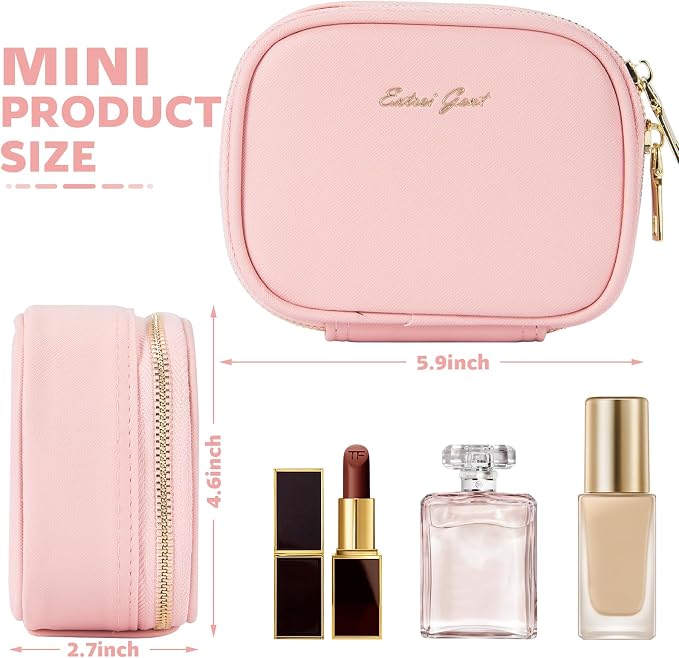 Mini Makeup Bag with Led Mirror, Small Travel Make up Bag 3 Light Modes Adjustable Brightness, for Women Organizer Cosmetic Bag, Portable Travel Train Toiletry Bag, for Pool Parties Work Touch-Ups