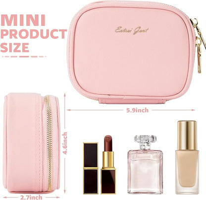 Mini Makeup Bag with Led Mirror, Small Travel Make up Bag 3 Light Modes Adjustable Brightness, for Women Organizer Cosmetic Bag, Portable Travel Train Toiletry Bag, for Pool Parties Work Touch-Ups