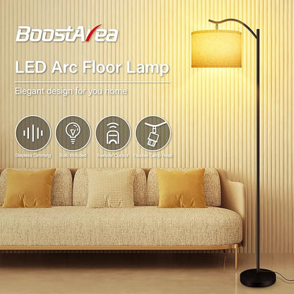 BoostArea Floor Lamp for Living Room,Arc Floor Lamp with Remote Control,Stepless Dimmable Brightness & Colors Temperature 2700k-6500k,Modern Standing Lamp for Bedroom Study Room Office,Beige