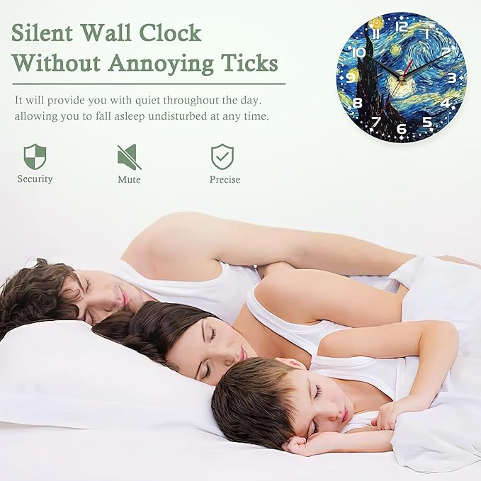 Blue Wall Clocks Battery Operated,Starry Sky Clock for Living Room,Decorative Wall Clock for Living Room,Bedroom,Bathroom and Kitchen,10 Inch
