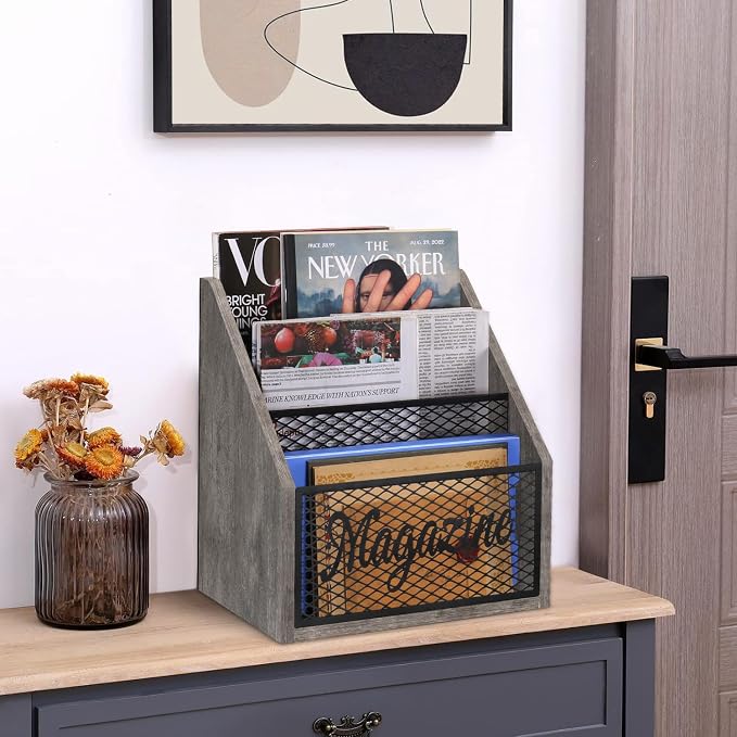 YINMIT Magazine Holder, Stepped 3 Tier Magazine Rack Floor, Magazine Storage Basket, Folder Organizer Bin for Magazines,Books,Newspapers,Tablets