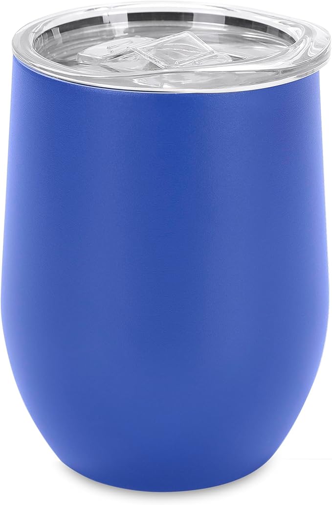 makerflo 12 oz Blue Powder Coated Wine Tumbler with Leak-Proof Clear Lid - Pack of 25, Ideal for Craft and Personalization (Laser Engraving, UV DTF, Epoxy, and Vinyl)