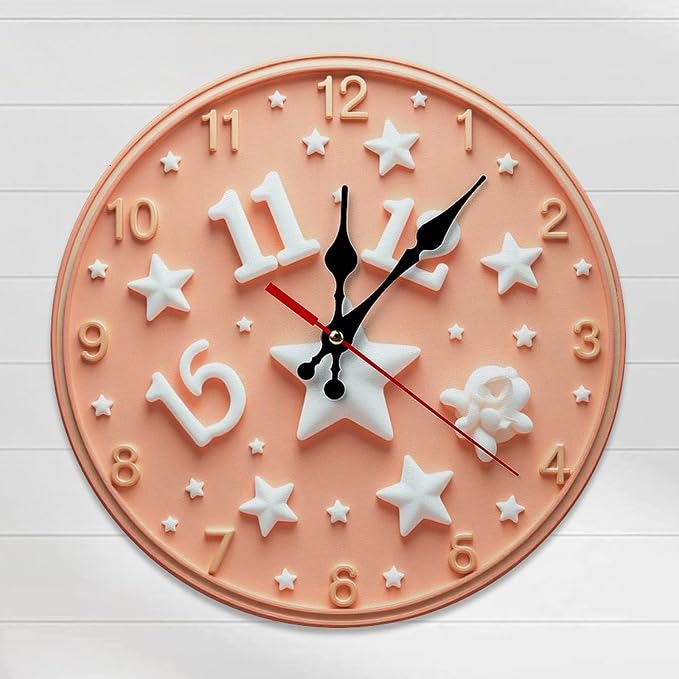 Wall Clock， Starry Sky Theme Non Ticking Wall Clocks Battery Operated， Peach Wooden Wall Clocks for Kitchen， Living Room， Bedroom， Office， Bathroom Decorative 25 * 25cm