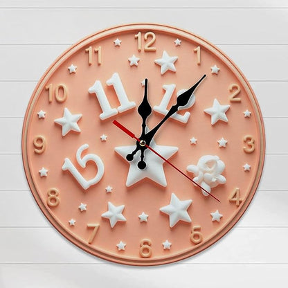 Wall Clock， Starry Sky Theme Non Ticking Wall Clocks Battery Operated， Peach Wooden Wall Clocks for Kitchen， Living Room， Bedroom， Office， Bathroom Decorative 25 * 25cm