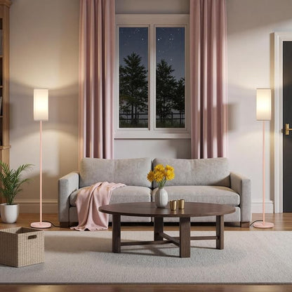 Floor Lamp, Pole Lamp with Foot Switch, Modern Standing Lamp Shade, Minimalist Freestanding Lamp (Bulb Not Included), for Living Room, Bedroom Office ETL Listed, Pink and White PCW07LD05