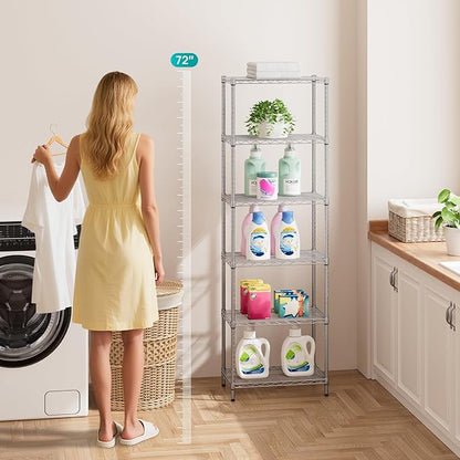 SINGAYE 6 Shelf Wire Shelving Unit Adjustable Metal Shelves Standing Bathroom Organizers and Storage Wire Closet Metal Pantry Kitchen 12" DX22 W 69.5" H Gray