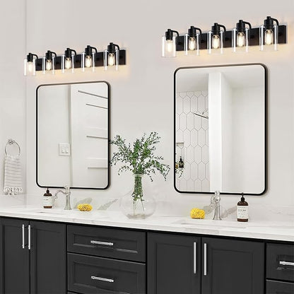 Matte Black Bathroom Light Fixtures,5-Light Bathroom Lights Over Mirror with Clear Glass Shade,Wall Sconces for Bathroom, Bedroom, Hallway