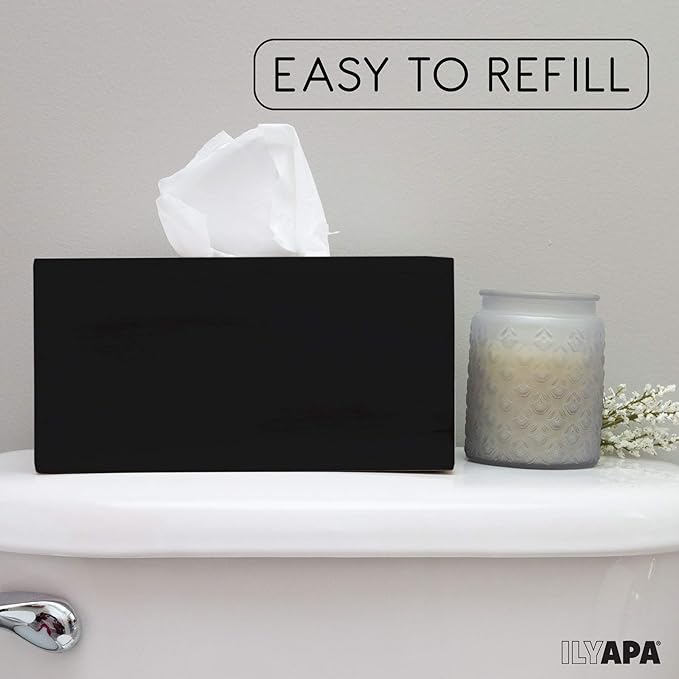 Ilyapa Wood Tissue Box Cover Rectangular - Rustic Farmhouse Black Wooden Tissue Holder