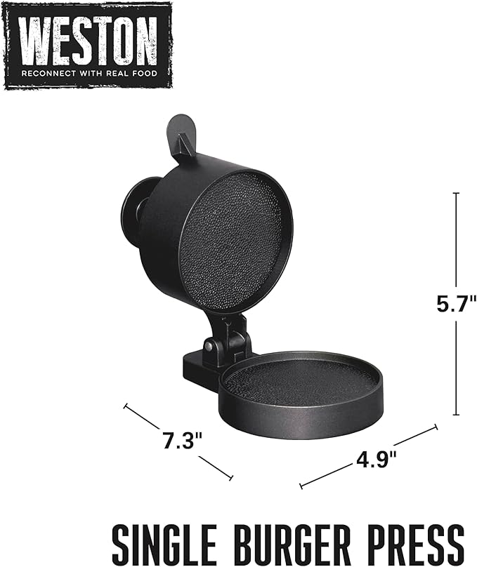 Weston Burger Press, Makes 4 1/2" Diameter Patties for Hamburger, Crab Cakes, Sausage, 1/4lb to 3/4lb, with Spring Ejector for Easy Removal, Single, Non-stick Heavy-Duty Cast Aluminum (07-0310-W)