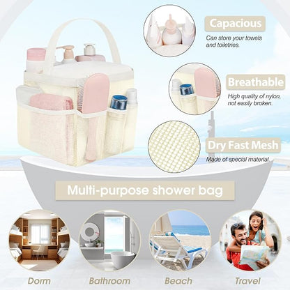 Attmu Mesh Shower Caddy Portable for College Dorm Room Camping Essentials, Shower Caddy Dorm with 9-Pockets, Large Capacity Hanging Basket Bathroom Bag for Toiletry, Swimming, Gym, Camp, Beach