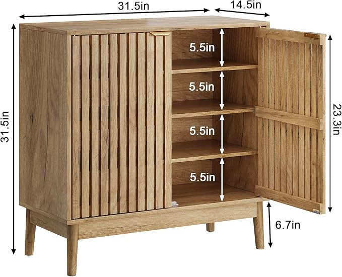 Shoe Cabinet with 2 Doors and Shelves, 4-Tier Shoe Cabinet Storage for Entryway, Freestanding Entryway Shoe Organizer Cabinets